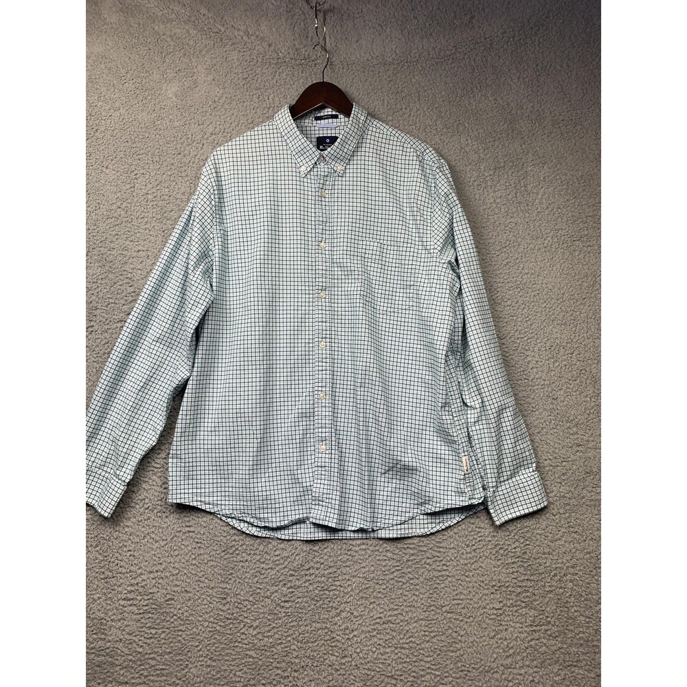 Ben Sherman Shirt Mens 2XL Blue Green Check Stretch Button Down Long Sleeve